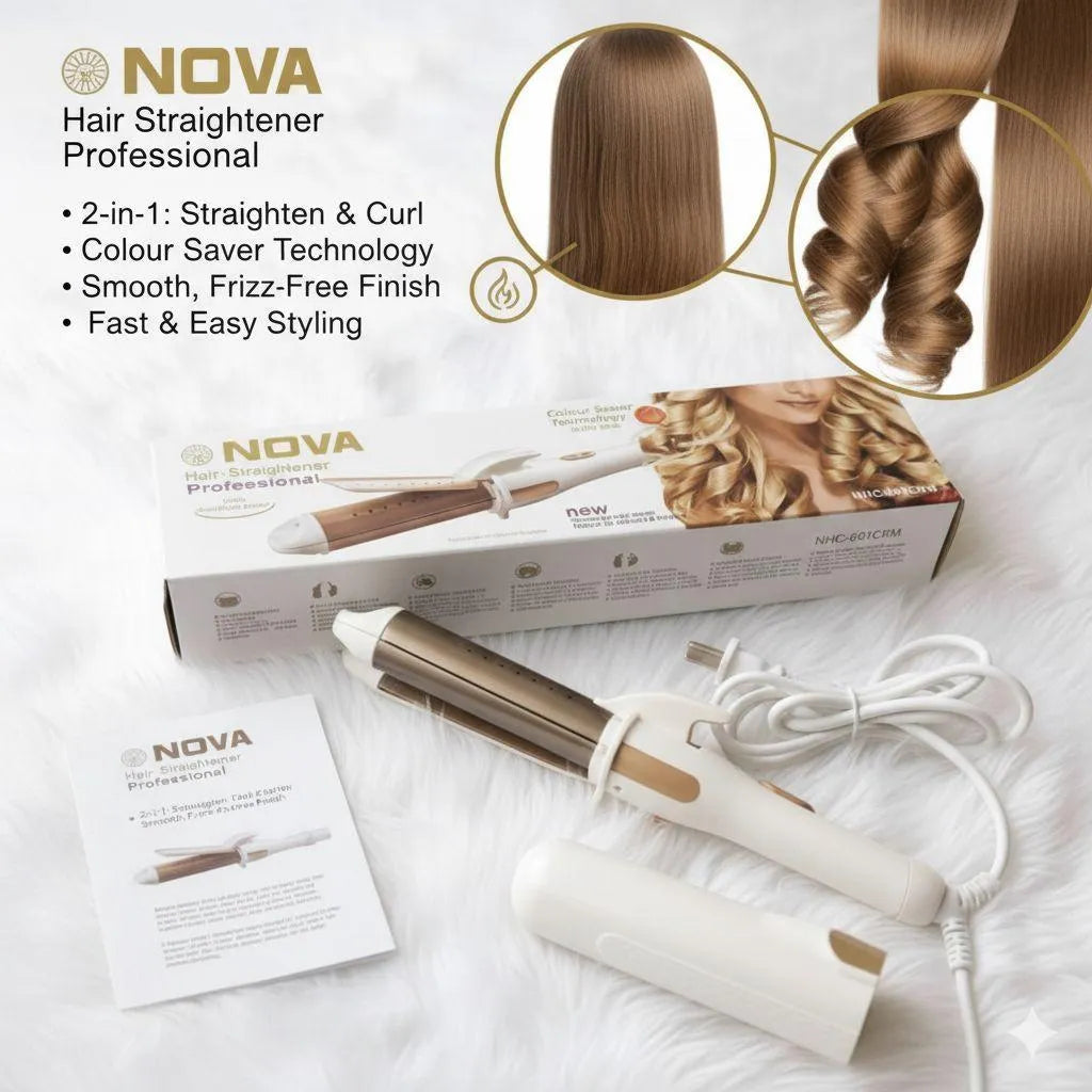 Nova NHC-809RM 2in1 HairStraightener & Curler –Quick Heating & SleekStyling - Zelriya