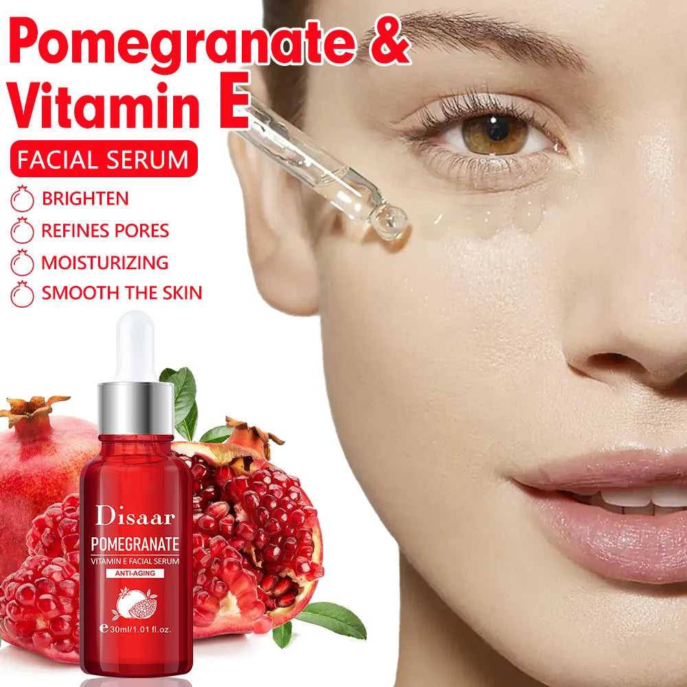 Disaar Facial Serum Women Pomegranate Vitamin E Glycerin Moisturizing Anti-Wrinkle Pore Refining Skin Care Face Serum Anti-Aging