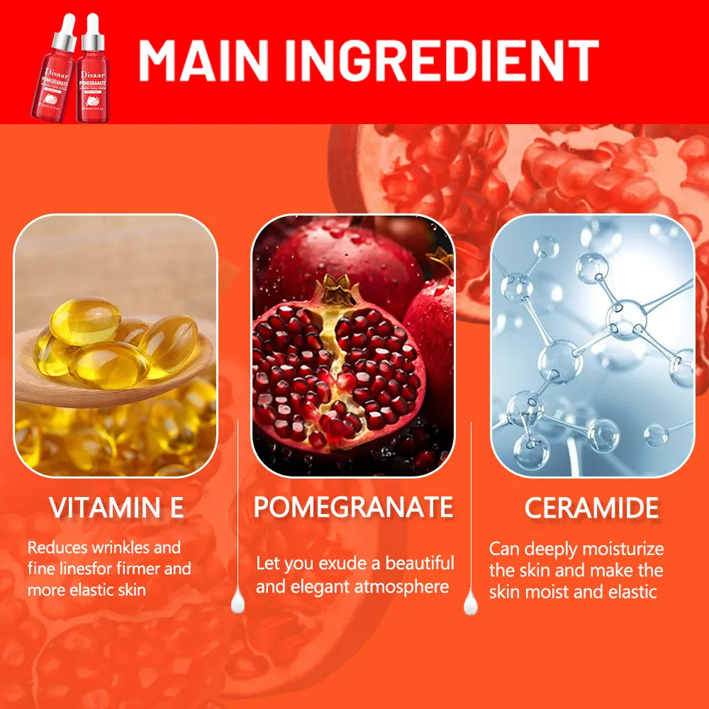 Disaar Facial Serum Women Pomegranate Vitamin E Glycerin Moisturizing Anti-Wrinkle Pore Refining Skin Care Face Serum Anti-Aging