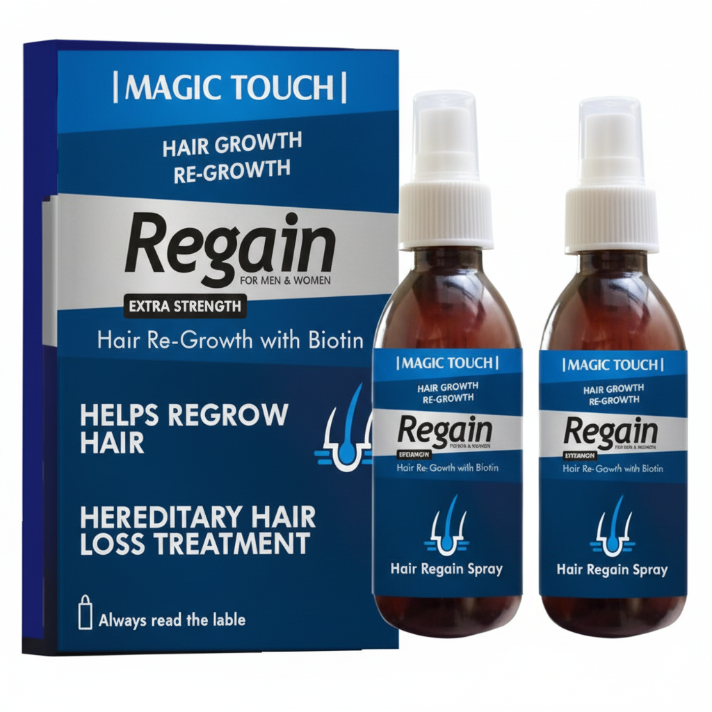Magic Touch Hair Regain with 5% Minoxidil – Extra Strength Formula for Faster Hair Regrowth (120ml x 2 Pack) - Zelriya