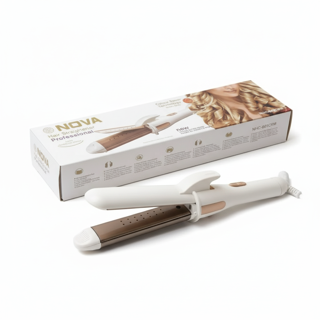 Nova NHC-809RM 2in1 HairStraightener & Curler –Quick Heating & SleekStyling - Zelriya