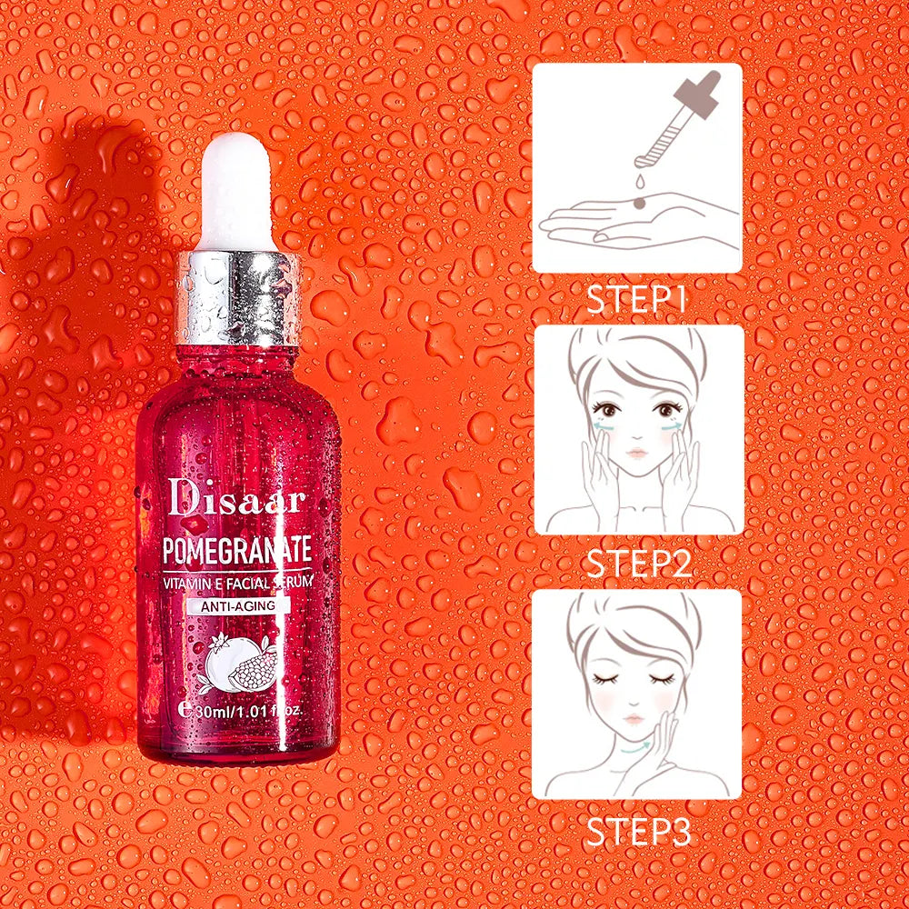 Disaar Facial Serum Women Pomegranate Vitamin E Glycerin Moisturizing Anti-Wrinkle Pore Refining Skin Care Face Serum Anti-Aging